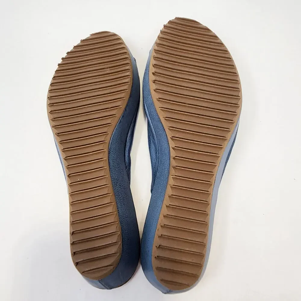 Sesto Meucci Blue Leather Wedge Slide Mule Sandal Women Size 9.5 M Open Toe
